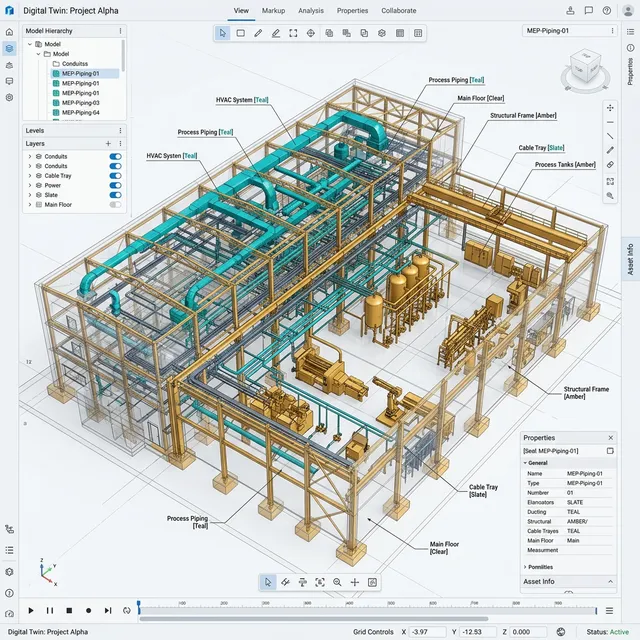 3D digital twin BIM model of an industrial facility