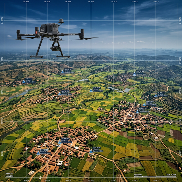 Aerial drone survey over Indian rural villages